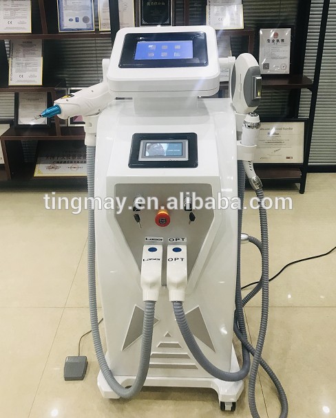 2 touch screens multifunction machine combine OPT SHR nd yag laser rf use for hair removal tattoo removal skin rejuvenation